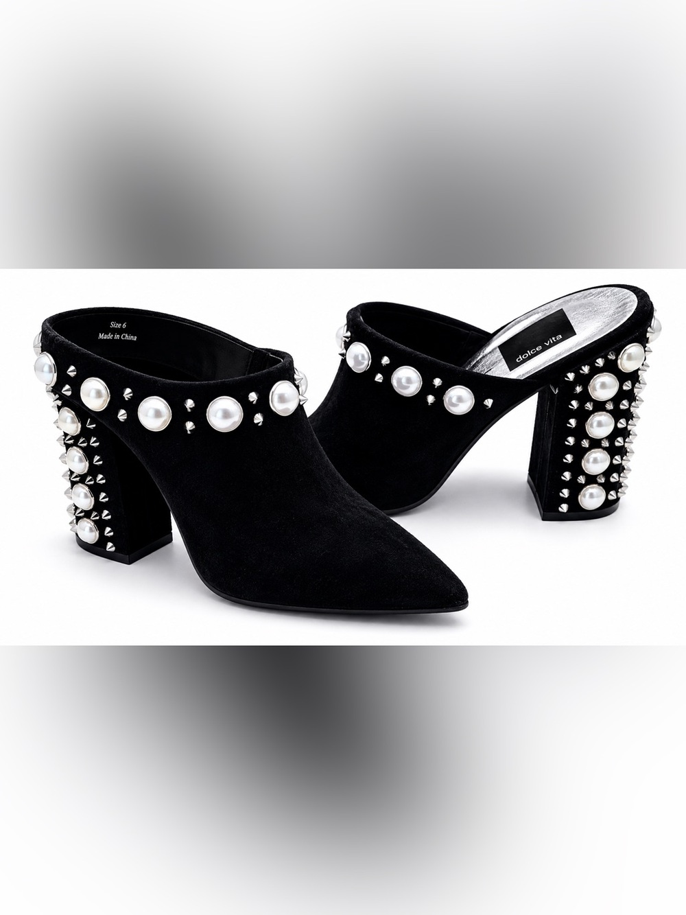Dolce Vita Black Suede Pearl & Stud Mule BootiesCT